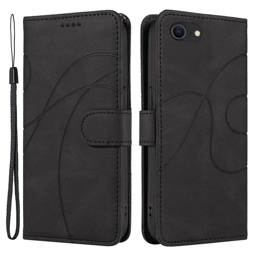 Leather Case for iPhone 6 / 6s / 7 / 8 / SE (2020) / SE (2022) , Imprinted Line Wallet Stand Phone Cover - Black - 1