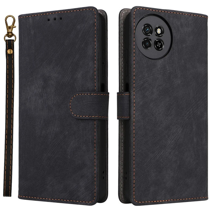 PU Leather Case for itel S23 S665L , Stand RFID Blocking Wallet Full Protection Phone Cover with Strap - Black - 1