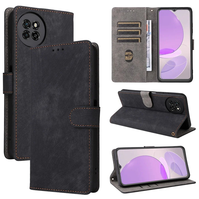 PU Leather Case for itel S23 S665L , Stand RFID Blocking Wallet Full Protection Phone Cover with Strap - Black - 5