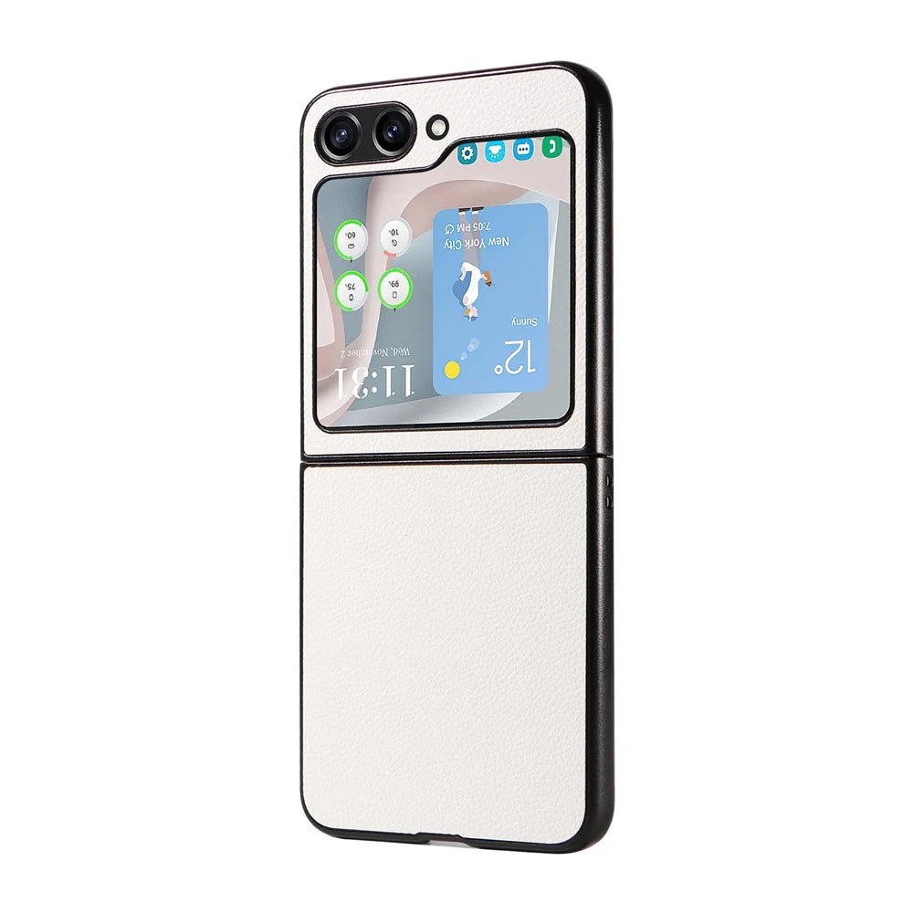 For Samsung Galaxy Z Flip5 5G Litchi Texture Phone Case PU Leather Coated PC Slim Fit Cover - White - 2