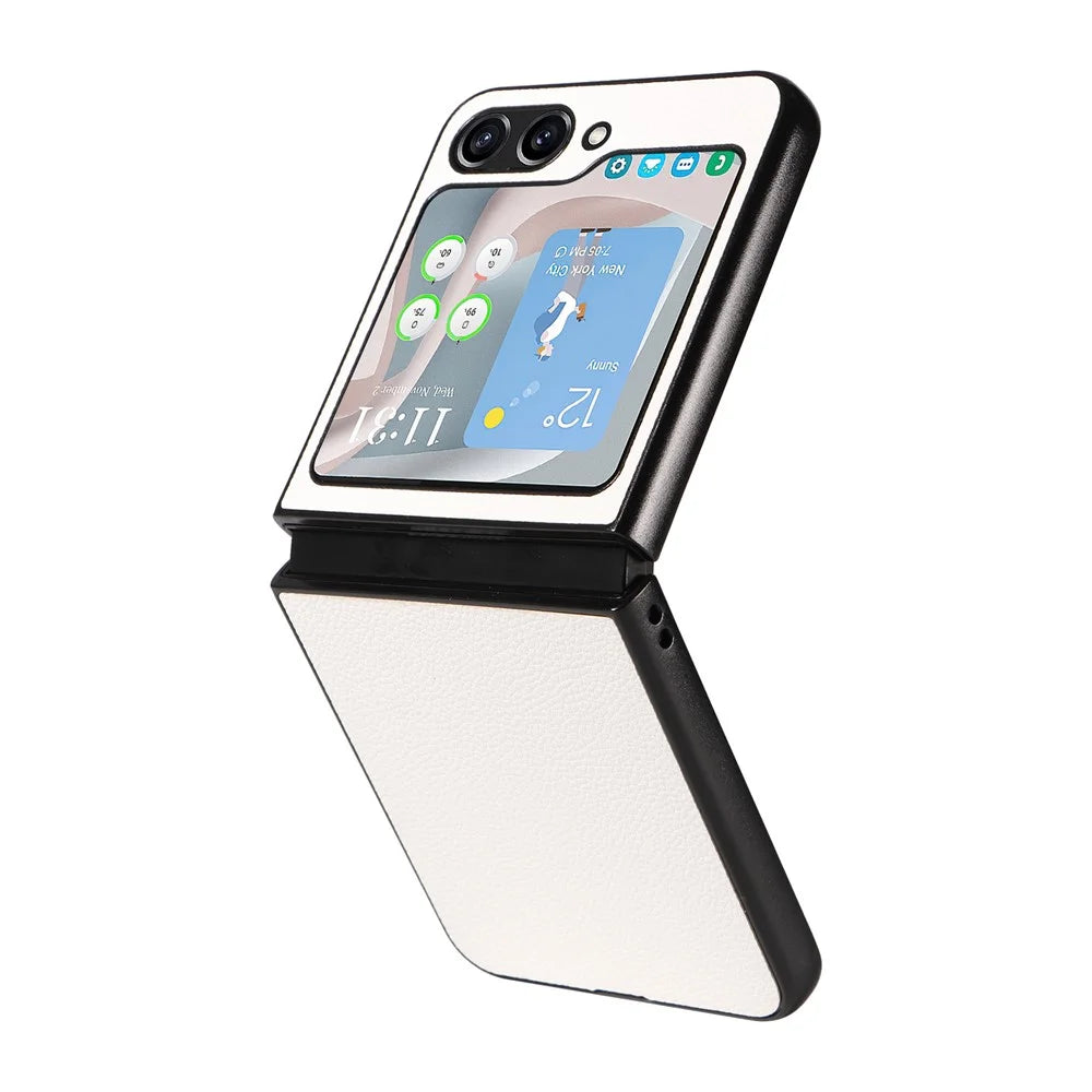 For Samsung Galaxy Z Flip5 5G Litchi Texture Phone Case PU Leather Coated PC Slim Fit Cover - White - 3