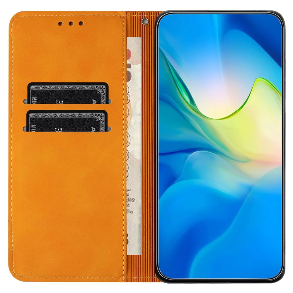 For Samsung Galaxy S23 FE PU Leather Wallet Case Retro Flower Imprnted Stand Phone Cover - Yellow - 2