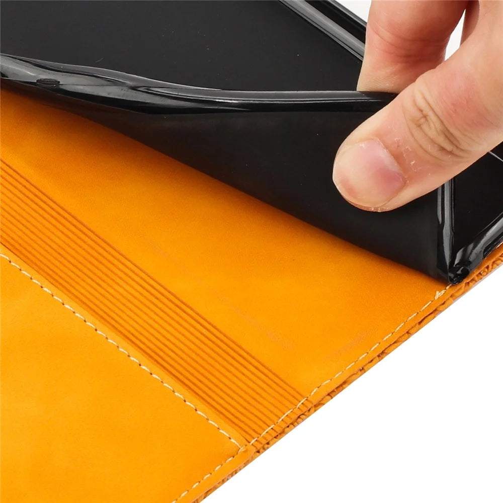For Samsung Galaxy S23 FE PU Leather Wallet Case Retro Flower Imprnted Stand Phone Cover - Yellow - 5