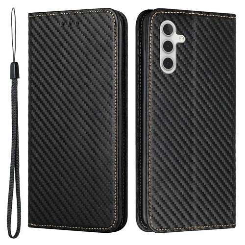 For Samsung Galaxy S23 FE Carbon Fiber Texture Leather Wallet Case Stand Phone Cover - Black - 1
