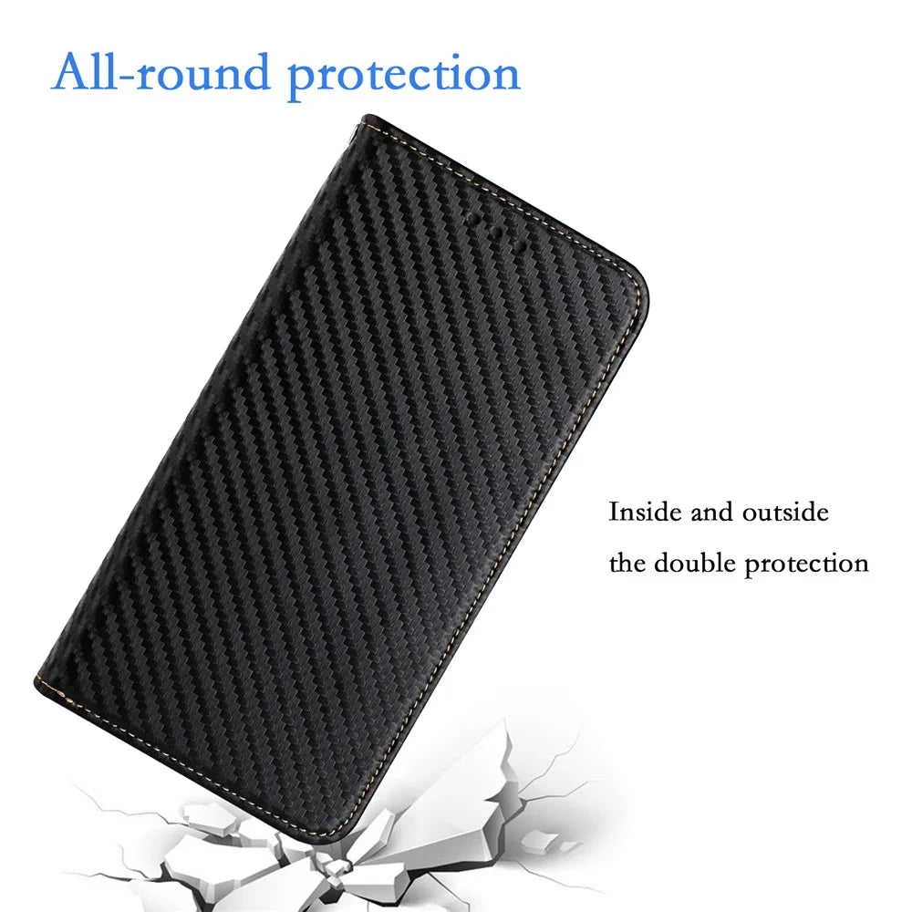 For Samsung Galaxy S23 FE Carbon Fiber Texture Leather Wallet Case Stand Phone Cover - Black - 5
