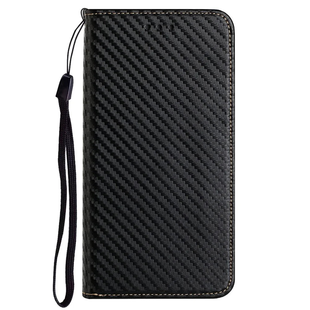 For Samsung Galaxy S23 FE Carbon Fiber Texture Leather Wallet Case Stand Phone Cover - Black - 7