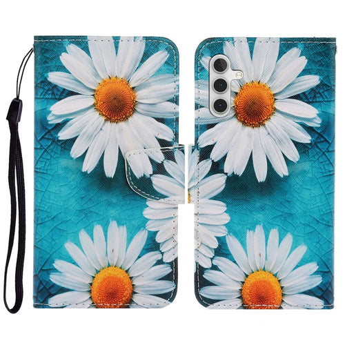 Pattern Printing PU Leather Cover for Samsung Galaxy S23 FE Cross Texture Wallet Phone Case with Strap - Chrysanthemum - 1