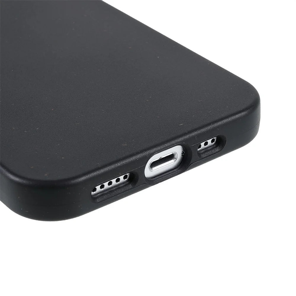 For iPhone 15 Starry Sky Series Matte Biodegradable Case Wheat Straw+TPU Hybrid Phone Cover - Black - 7