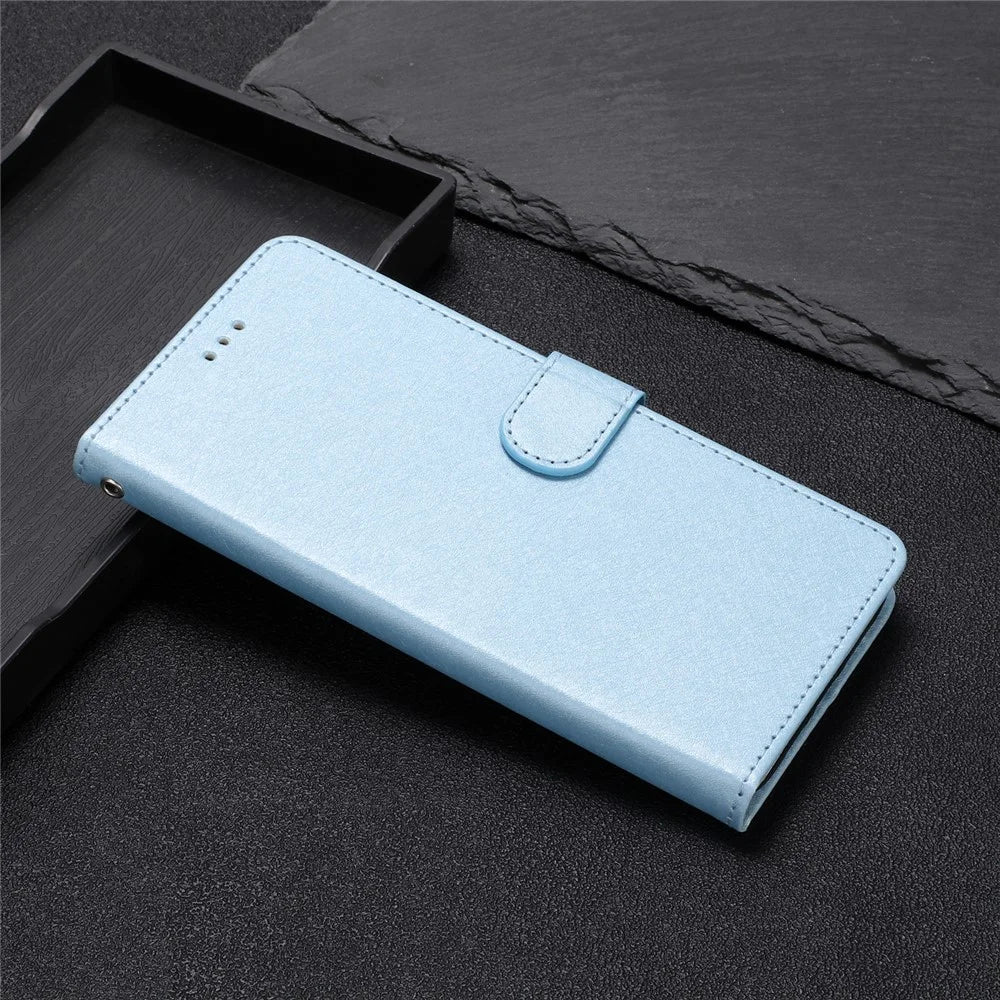 For Samsung Galaxy S22 Ultra 5G PU Leather Phone Case Stand Cover Silk Texture Full Protection Shell with Strap - Sky Blue - 6