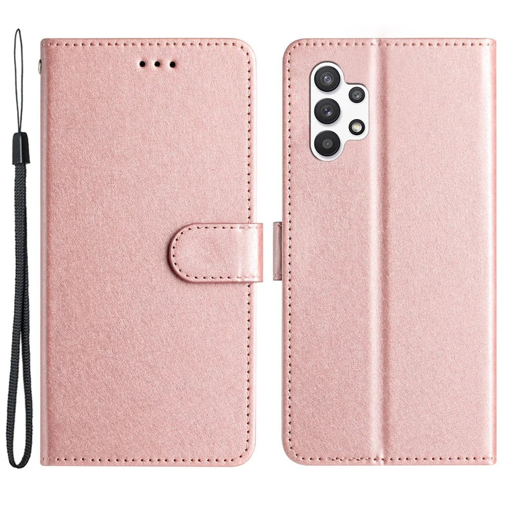 For Samsung Galaxy A32 5G / M32 5G PU Leather Drop-proof Phone Case Silk Texture Stand Wallet Cover - Rose Gold - 1