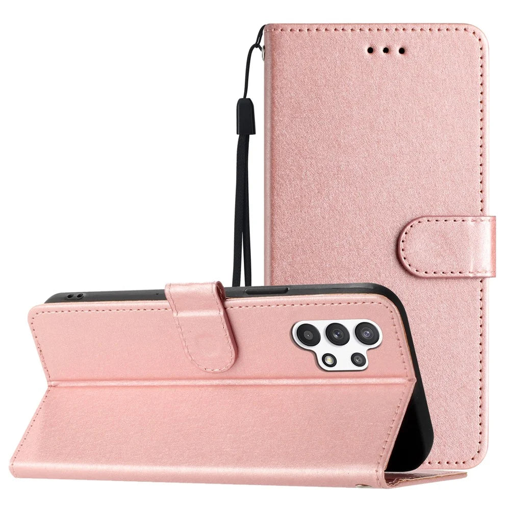 For Samsung Galaxy A32 5G / M32 5G PU Leather Drop-proof Phone Case Silk Texture Stand Wallet Cover - Rose Gold - 7