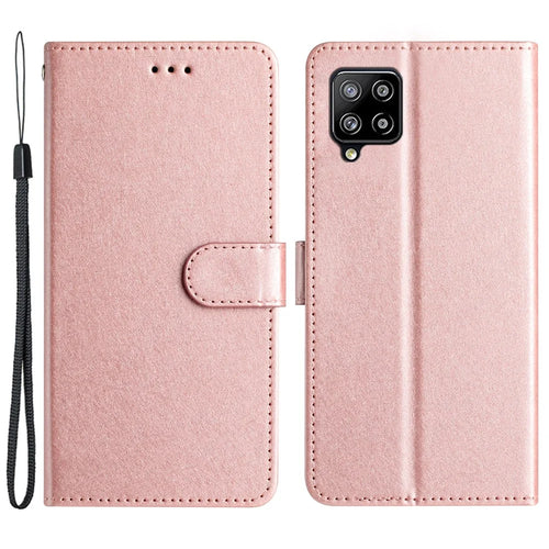 For Samsung Galaxy A42 5G Silk Texture Wallet Phone Case Foldable Stand Leather Cover - Rose Gold - 1