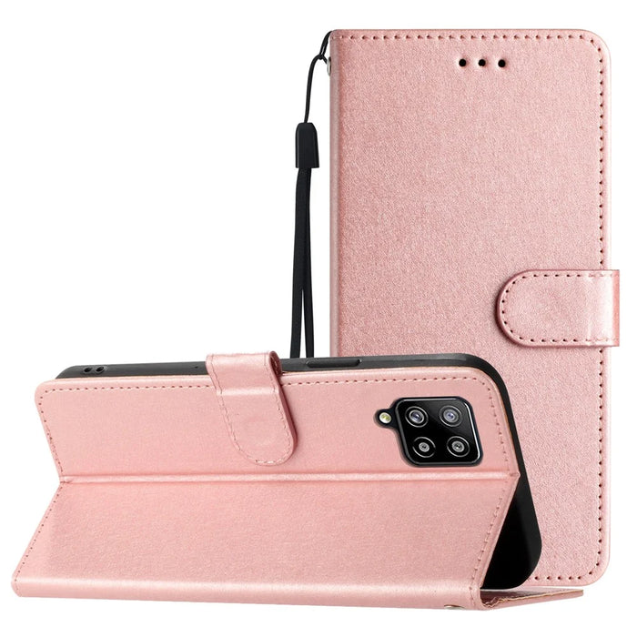 For Samsung Galaxy A42 5G Silk Texture Wallet Phone Case Foldable Stand Leather Cover - Rose Gold - 7