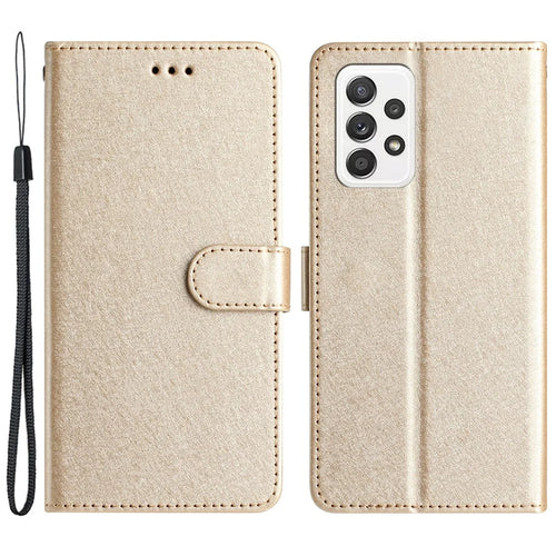 For Samsung Galaxy A53 5G Silk Texture Horizontal Stand Leather Cover Wallet Phone Case - Gold - 1