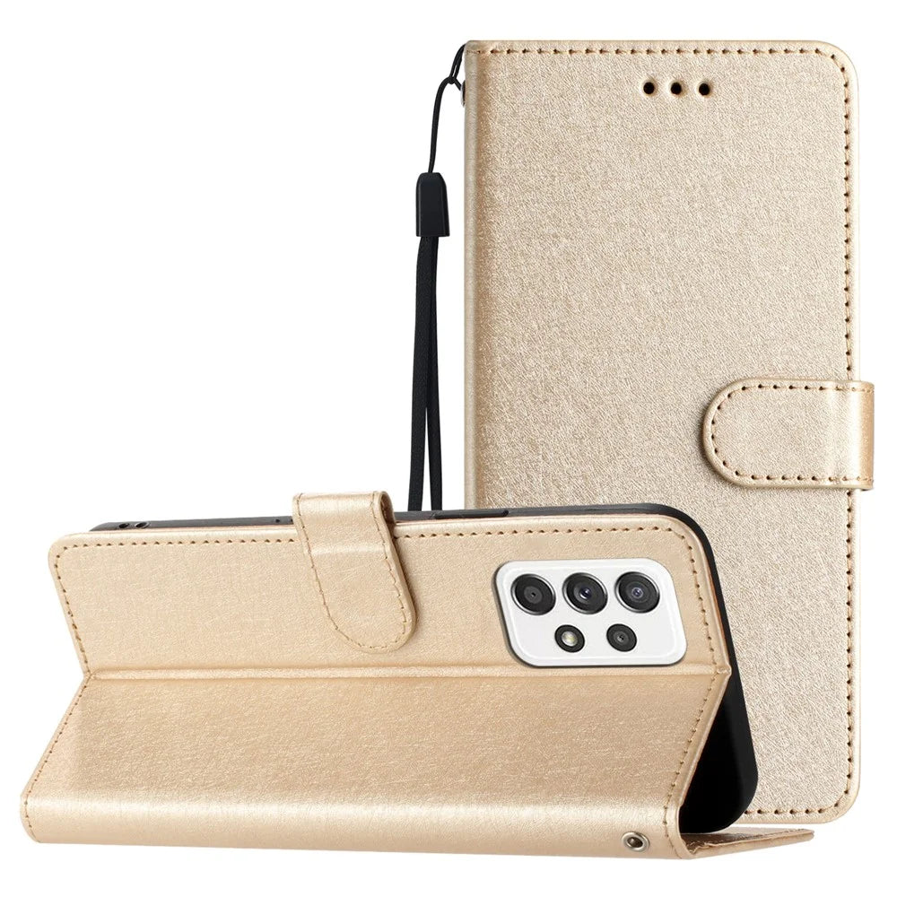 For Samsung Galaxy A53 5G Silk Texture Horizontal Stand Leather Cover Wallet Phone Case - Gold - 7