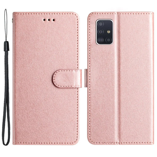 For Samsung Galaxy A71 4G SM-A715 Scratch Proof Leather Phone Wallet Stand Cover Silk Texture Case - Rose Gold - 1