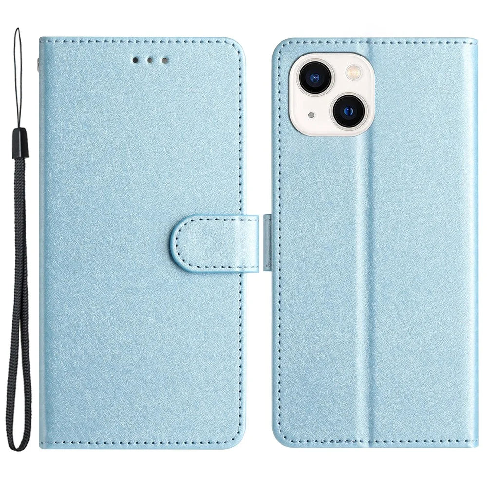 Flip Case for iPhone 13 mini 5.4 inch Silk Texture PU Leather Phone Cover Wallet Stand with Wrist Strap - Sky Blue - 1