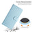 Phone Stand Cover for iPhone 13 Pro Max 6.7 inch PU Leather Silk Texture Wallet Case with Wrist Strap - Sky Blue - 4
