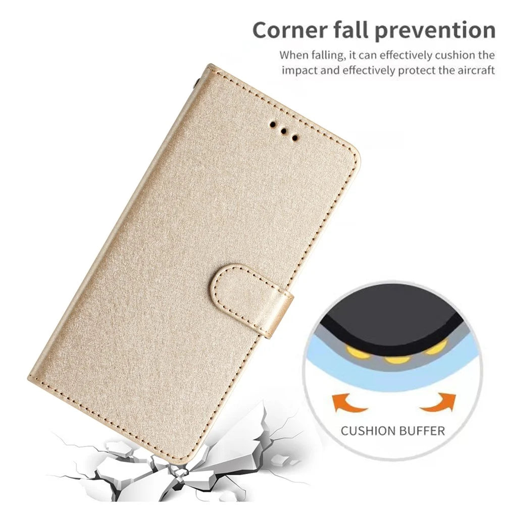 Wallet Case for iPhone XR 6.1 inch Silk Texture PU Leather Phone Stand Cover with Wrist Strap - Gold - 4