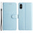 PU Leather Case for iPhone X / XS Silk Texture Phone Cover Wallet Stand with Wrist Strap - Sky Blue - 1