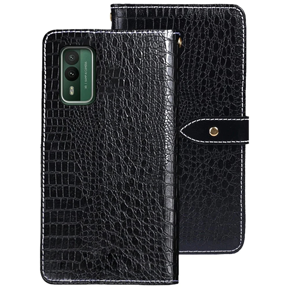 IDEWEI For Nokia XR21 Crocodile Texture Stand Phone Shell Case Leather Wallet Phone Cover - Black - 1
