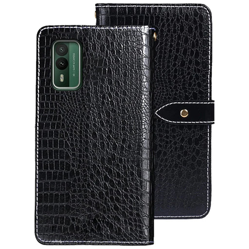 IDEWEI For Nokia XR21 Crocodile Texture Stand Phone Shell Case Leather Wallet Phone Cover - Black - 1