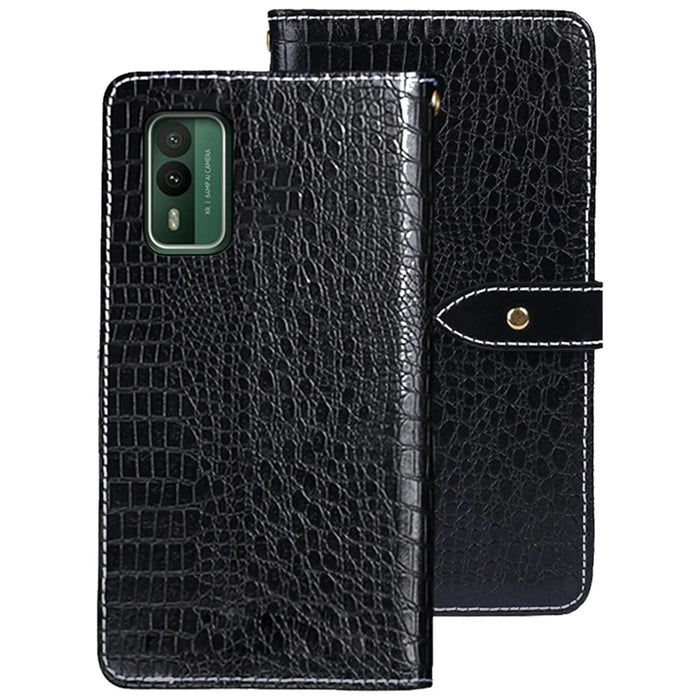 IDEWEI For Nokia XR21 Crocodile Texture Stand Phone Shell Case Leather Wallet Phone Cover - Black - 1