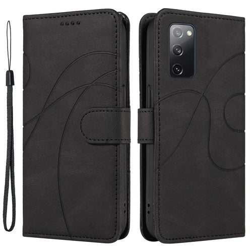 For Samsung Galaxy S20 FE 5G / S20 FE / S20 FE 2022 / S20 Lite Wallet Leather Phone Cover Imprinted Stand Case - Black - 1