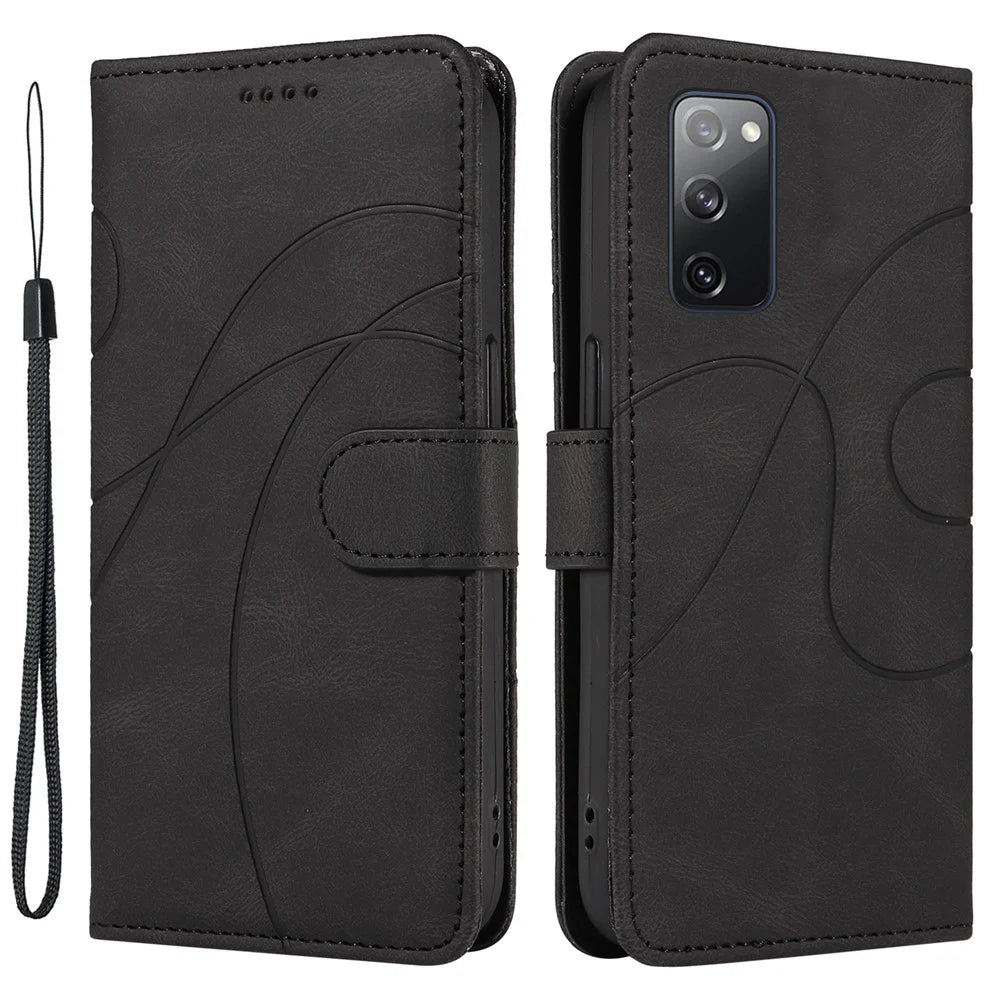 For Samsung Galaxy S20 FE 5G / S20 FE / S20 FE 2022 / S20 Lite Wallet Leather Phone Cover Imprinted Stand Case - Black - 1