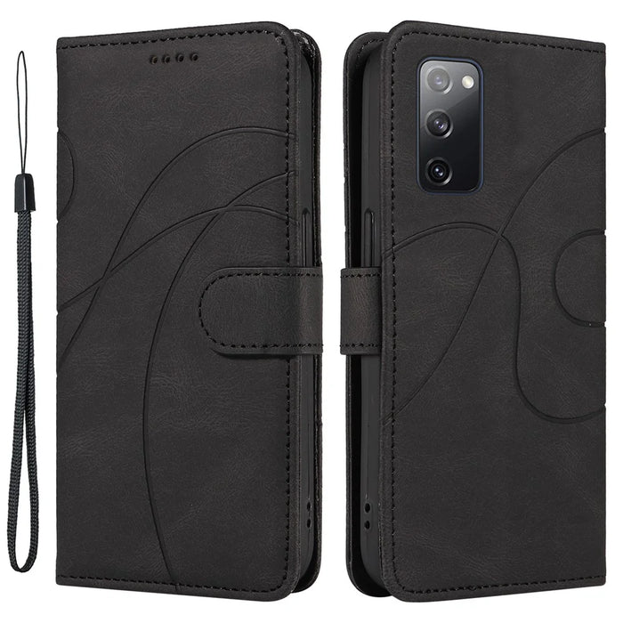 For Samsung Galaxy S20 FE 5G / S20 FE / S20 FE 2022 / S20 Lite Wallet Leather Phone Cover Imprinted Stand Case - Black - 1
