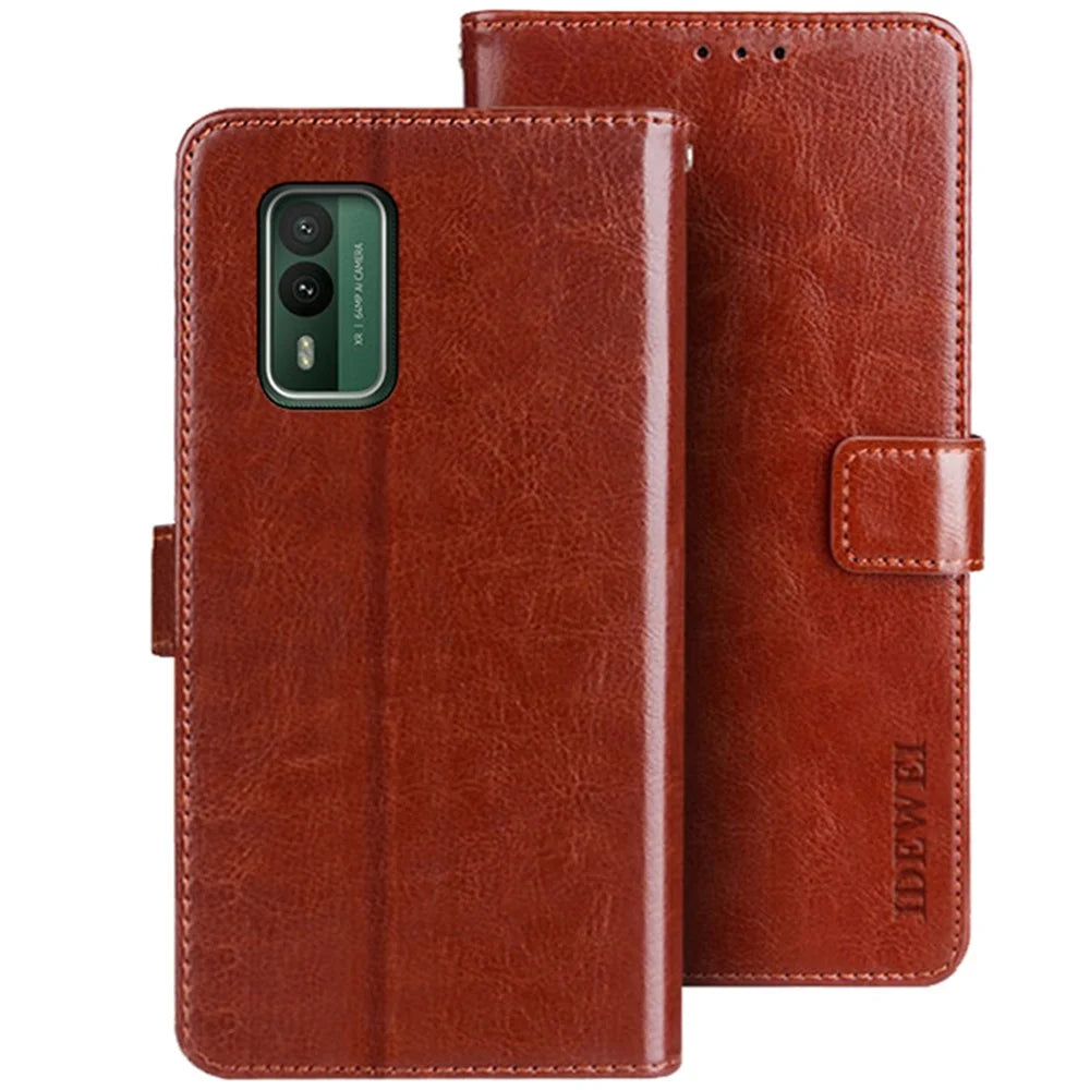 IDEWEI For Nokia XR21 Wallet Phone Case Crazy Horse Texture Stand Anti-Drop Leather Cover - Brown - 1
