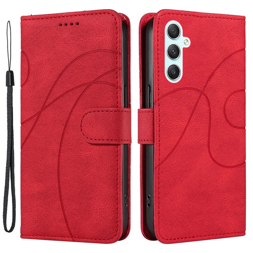 PU Leather Cover for Samsung Galaxy A34 5G , Lines Imprinted Stand Wallet Phone Case - Red - 1