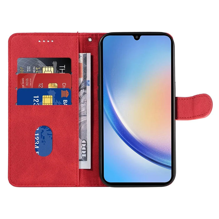 PU Leather Cover for Samsung Galaxy A34 5G , Lines Imprinted Stand Wallet Phone Case - Red - 2