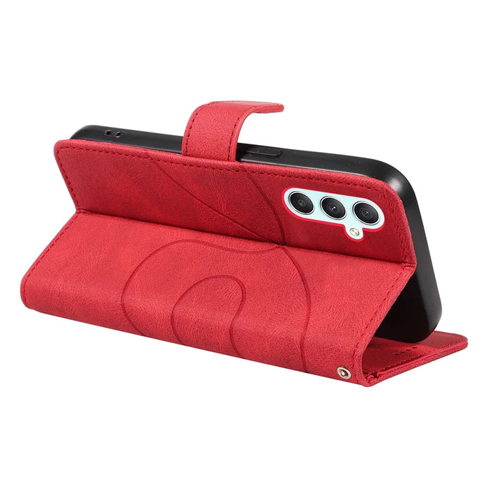 PU Leather Cover for Samsung Galaxy A34 5G , Lines Imprinted Stand Wallet Phone Case - Red - 3