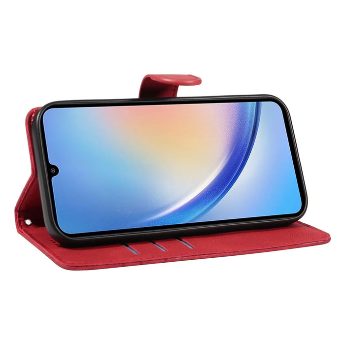 PU Leather Cover for Samsung Galaxy A34 5G , Lines Imprinted Stand Wallet Phone Case - Red - 4