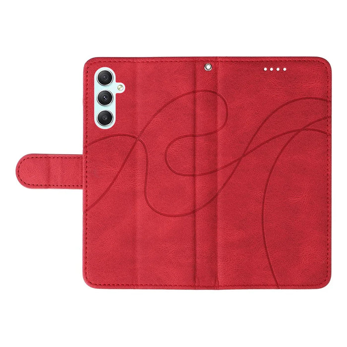 PU Leather Cover for Samsung Galaxy A34 5G , Lines Imprinted Stand Wallet Phone Case - Red - 7