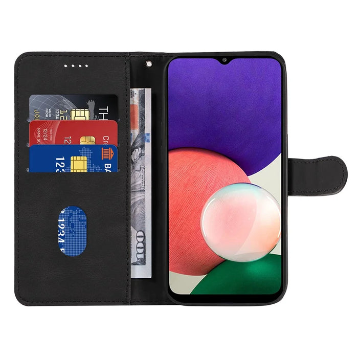For Samsung Galaxy A22 5G (EU Version) A22S PU Leather Phone Case Imprinted Line Wallet Stand Shell - Black - 2