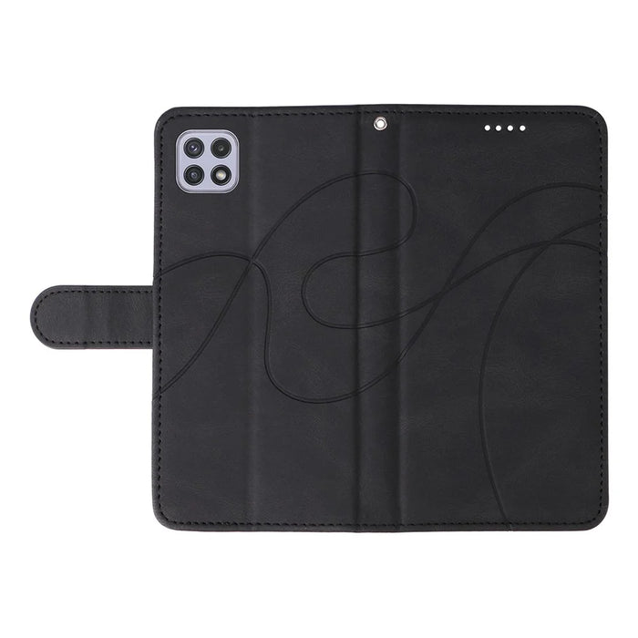 For Samsung Galaxy A22 5G (EU Version) A22S PU Leather Phone Case Imprinted Line Wallet Stand Shell - Black - 7