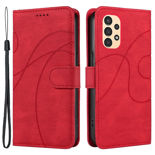 For Samsung Galaxy A13 4G / 5G Wallet Phone Cover PU Leather Imprinted Line Case with Stand - Red - 1