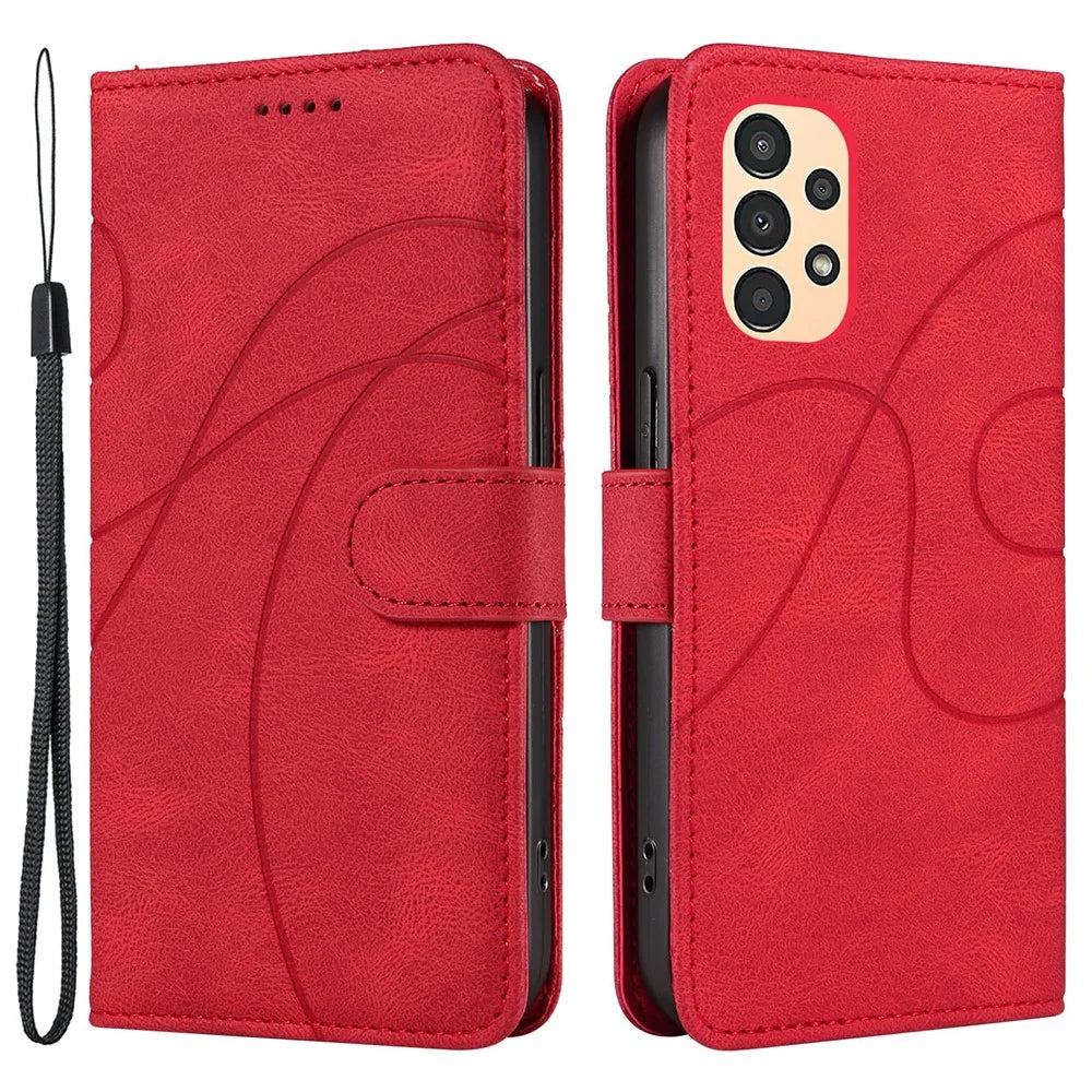 For Samsung Galaxy A13 4G / 5G Wallet Phone Cover PU Leather Imprinted Line Case with Stand - Red - 1
