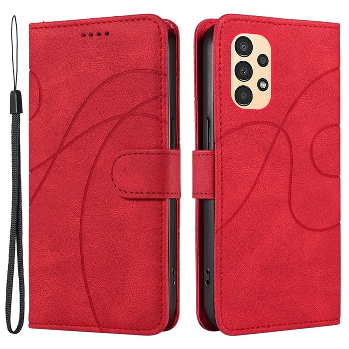 For Samsung Galaxy A13 4G / 5G Wallet Phone Cover PU Leather Imprinted Line Case with Stand - Red - 1