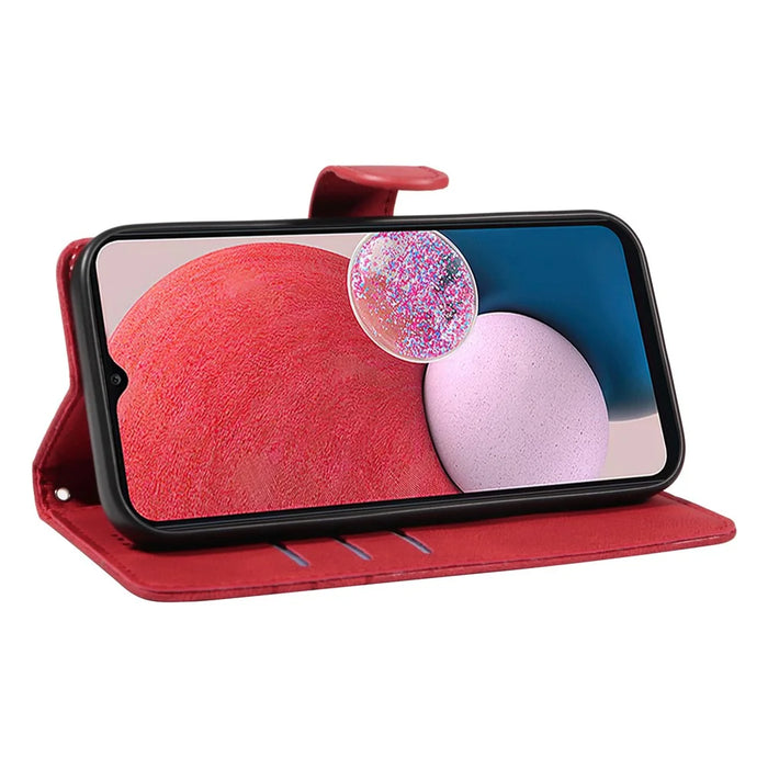 For Samsung Galaxy A13 4G / 5G Wallet Phone Cover PU Leather Imprinted Line Case with Stand - Red - 4