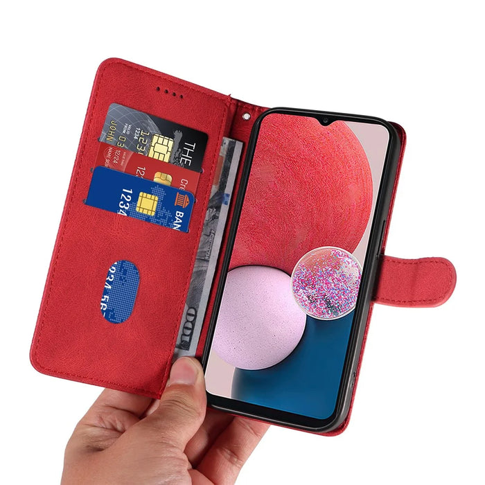 For Samsung Galaxy A13 4G / 5G Wallet Phone Cover PU Leather Imprinted Line Case with Stand - Red - 5