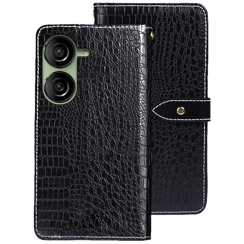 IDEWEI For Asus Zenfone 10 5G Wallet Phone Case Crocodile Texture Leather Phone Cover - Black - 1