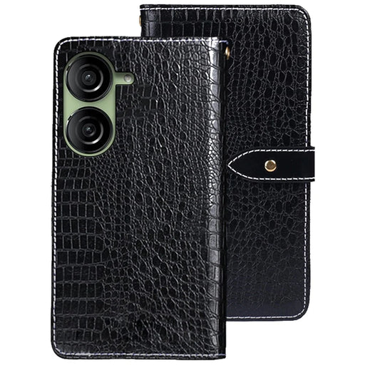 IDEWEI For Asus Zenfone 10 5G Wallet Phone Case Crocodile Texture Leather Phone Cover - Black - 1