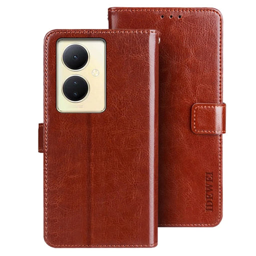 IDEWEI For vivo V29 Lite 5G Wallet Leather Case Crazy Horse Texture Stand Anti-Fingerprint Phone Shell Cover - Brown - 1