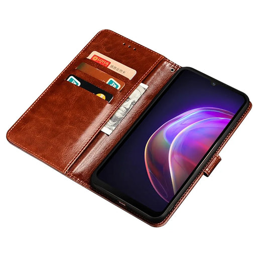IDEWEI For vivo V29 Lite 5G Wallet Leather Case Crazy Horse Texture Stand Anti-Fingerprint Phone Shell Cover - Brown - 2