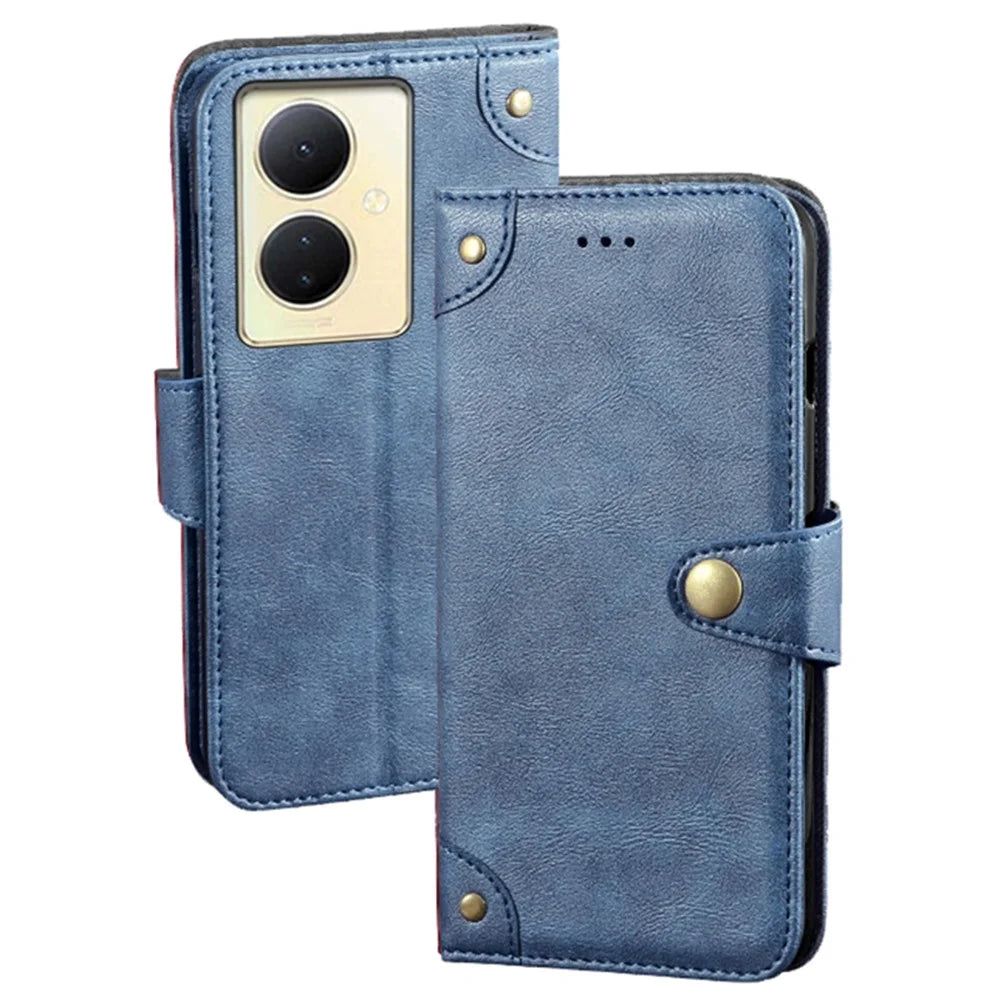 IDEWEI For vivo V29 Lite 5G Textured Phone Shell Stand Wallet PU Leather Phone Cover Anti-Scratch Case - Blue - 1