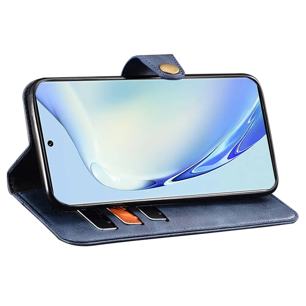 IDEWEI For vivo V29 Lite 5G Textured Phone Shell Stand Wallet PU Leather Phone Cover Anti-Scratch Case - Blue - 3