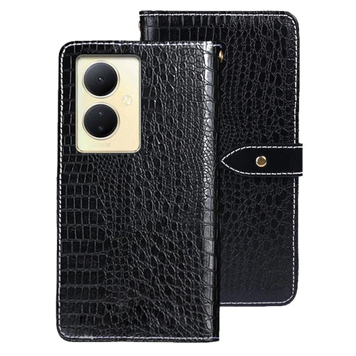 IDEWEI For vivo V29 Lite 5G Wallet Phone Case Crocodile Texture Stand PU Leather Phone Cover - Black - 1
